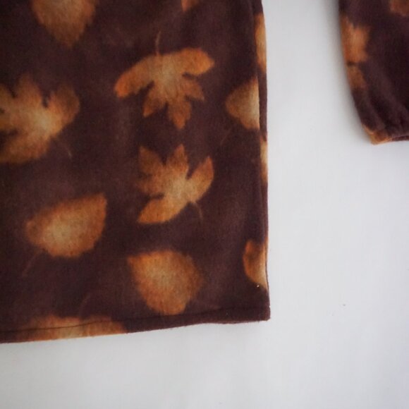 Vintage Brown Tan Leaf Print Quarter Zip Fleece Cottagecore Gorpcore Sweater S - Picture 6 of 10